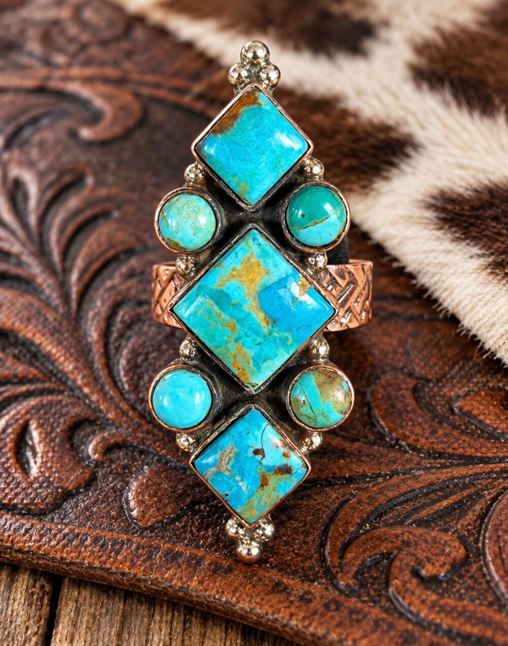 Mojave Turquoise Seven-Stone Copper Statement Ring